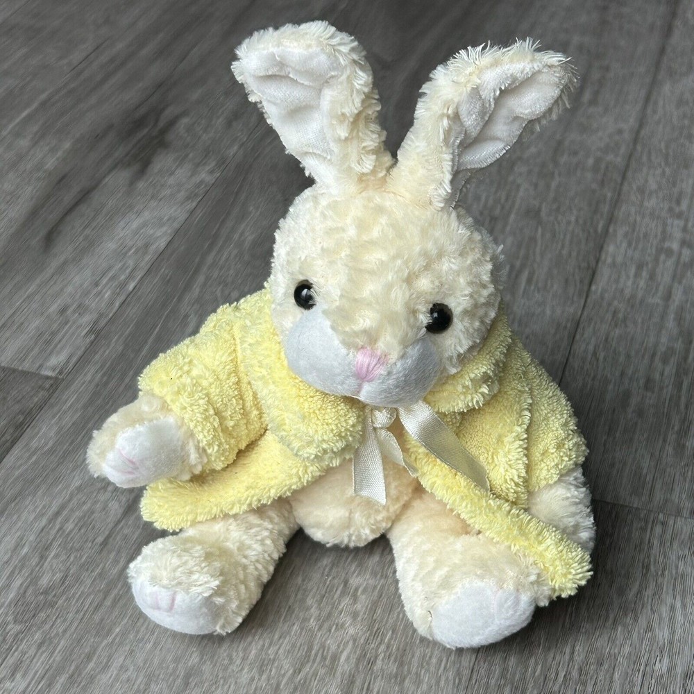 VTG CHRISHA Playful Plush Tan Yellow Bunny Rabbit 10” In Coat w/ Moveable Legs